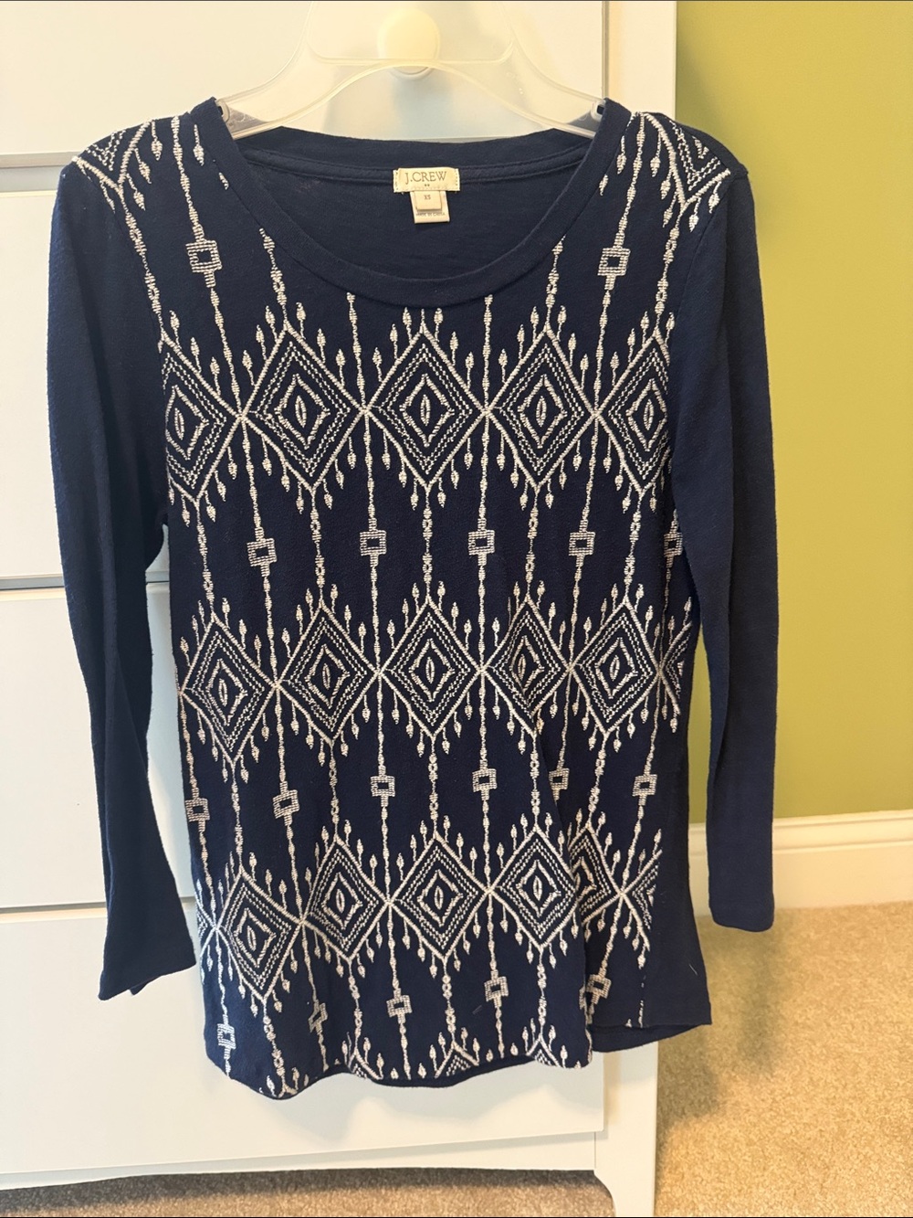 J. Crew Navy and White Geometric Long-Sleeve Tee